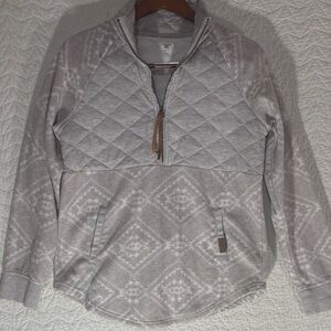 Maurices Light Gray Quilted Half-Zip Pullover Hoodie